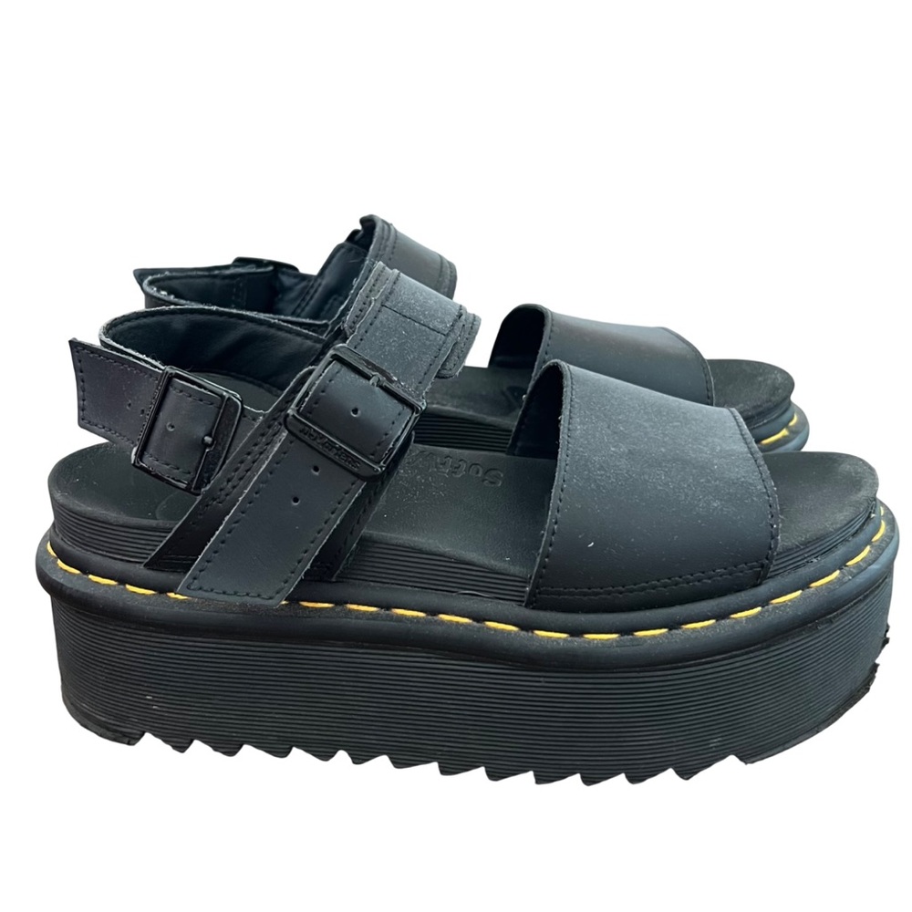 Dr. Martens Voss Quad Black Leather Ankle Strap Platform Sandals